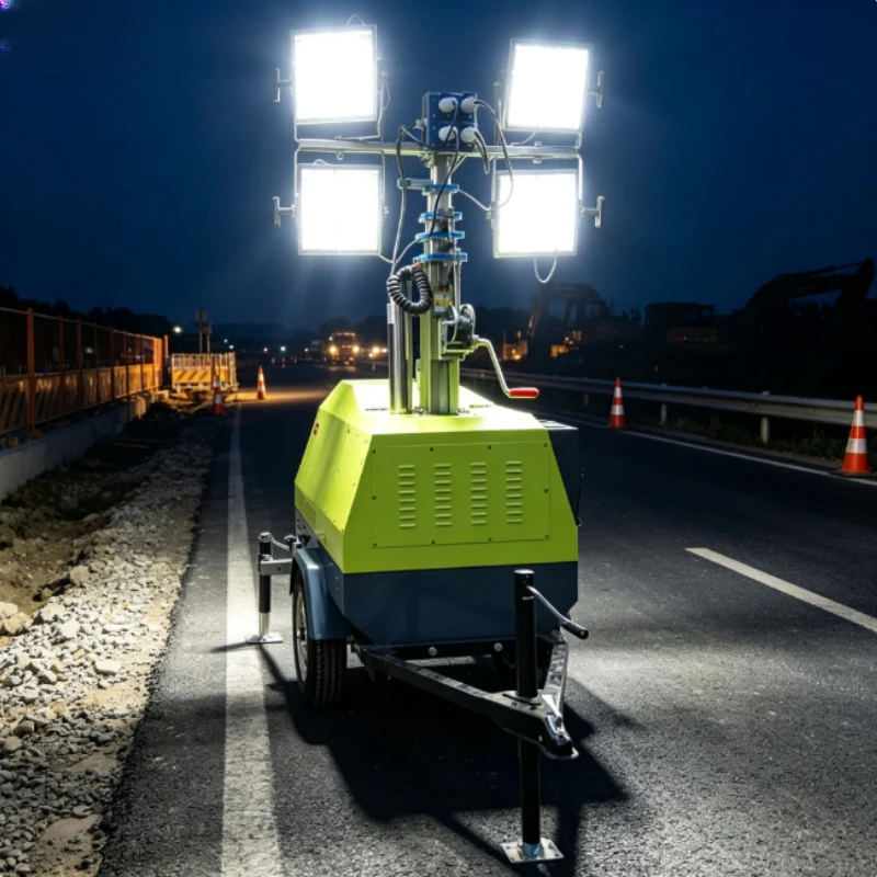 Mobile Lighting Tower 10m Extendable Mast Full Wireless Remote Control Height And Light Direction For Road Repair
