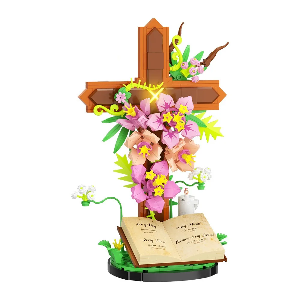 DIY Flower Building Block Tulip Flowers Plant Sacred Bible Flower Bouquet Bricks Model Assembly Plastic Building Block Set