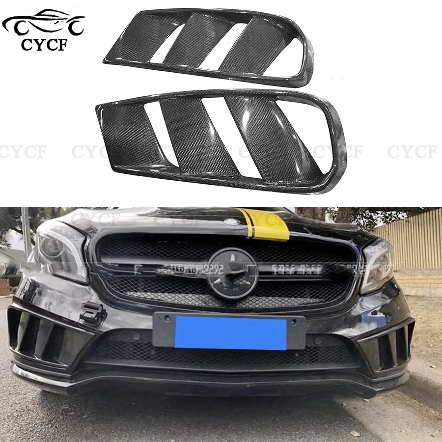 For Mercedes Benz GLA  GLA45 260 2014-2016 Carbon Fiber Front Bumper Fog Lamp Frame Car Front Side Air Vent Decoration Body Kit