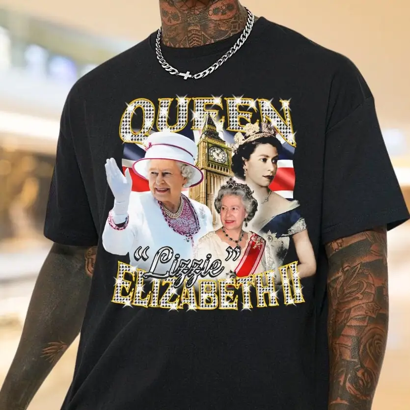 Vintage 90s Style Queen Elizabeth T Shirt Lizzie Homage Bootleg RIP For Men and Women