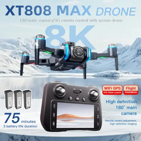 Xiaomi XT808 GPS 드론 전문 8K HD 듀얼 카메라 브러시리스 모터 5G WIFI FPV 접이식 스크린 디스플레이 RC Quadcopter 장난감