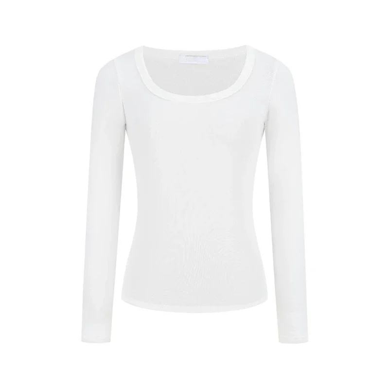 Outono inverno simples manga longa feminino base topos velo-forrado quente fino u-pescoço camisetas para mulher y2k coreano sólido casual camisetas