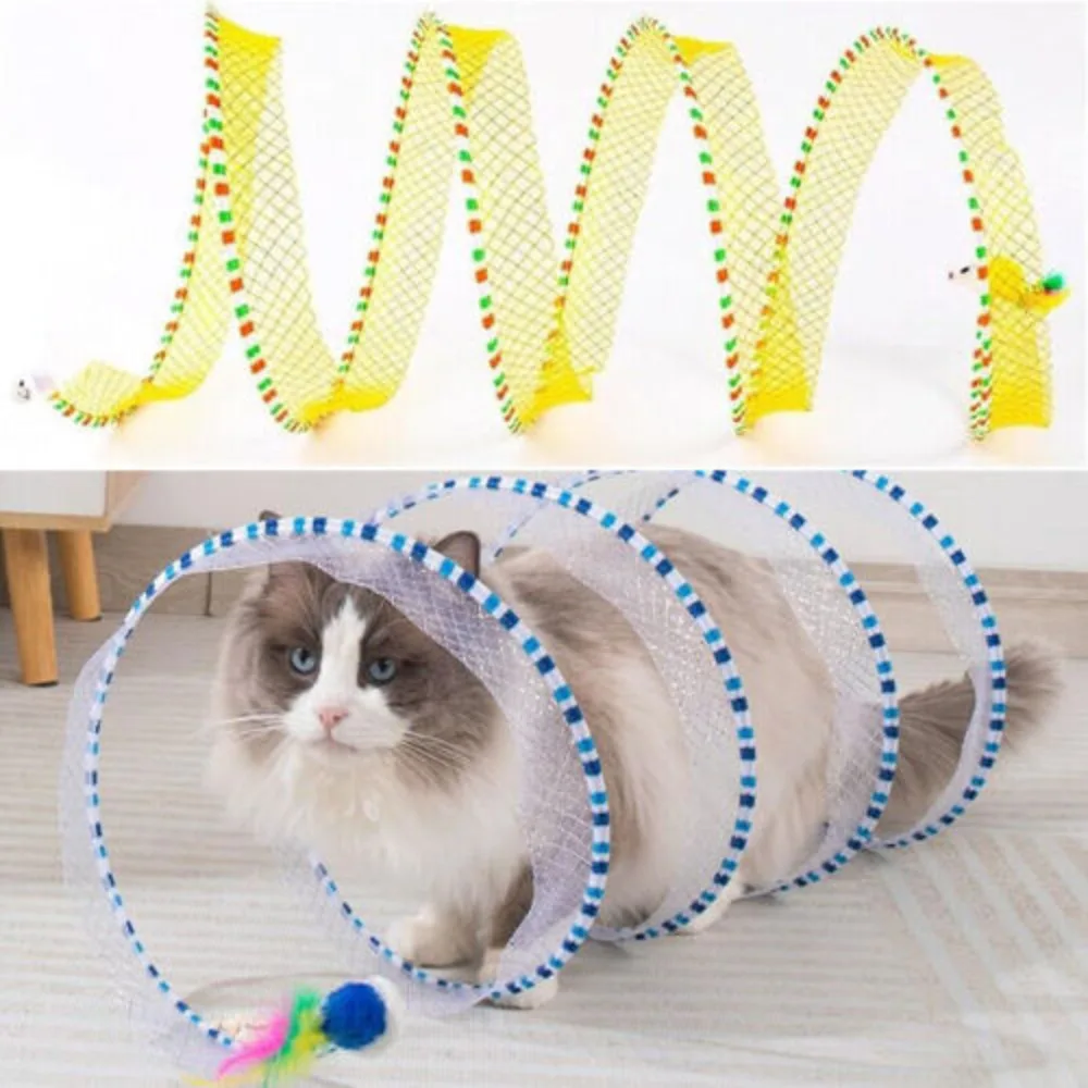 For Indoor Foldable Cat Tunnel Spring S-Shape Pet Entertainment Toy /