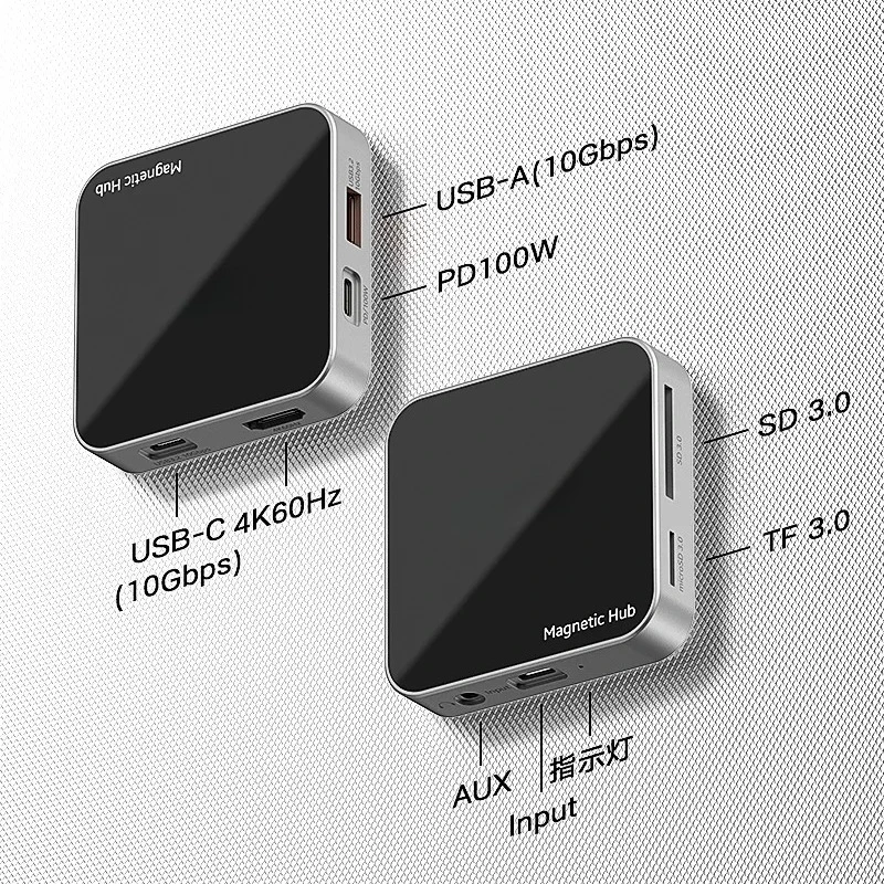 Magnetic Type-C Docking Hub, 10Gbps USB 3.2 Splitter Supporting HDMI HD Video for Notebook & Mobile Phone Tools