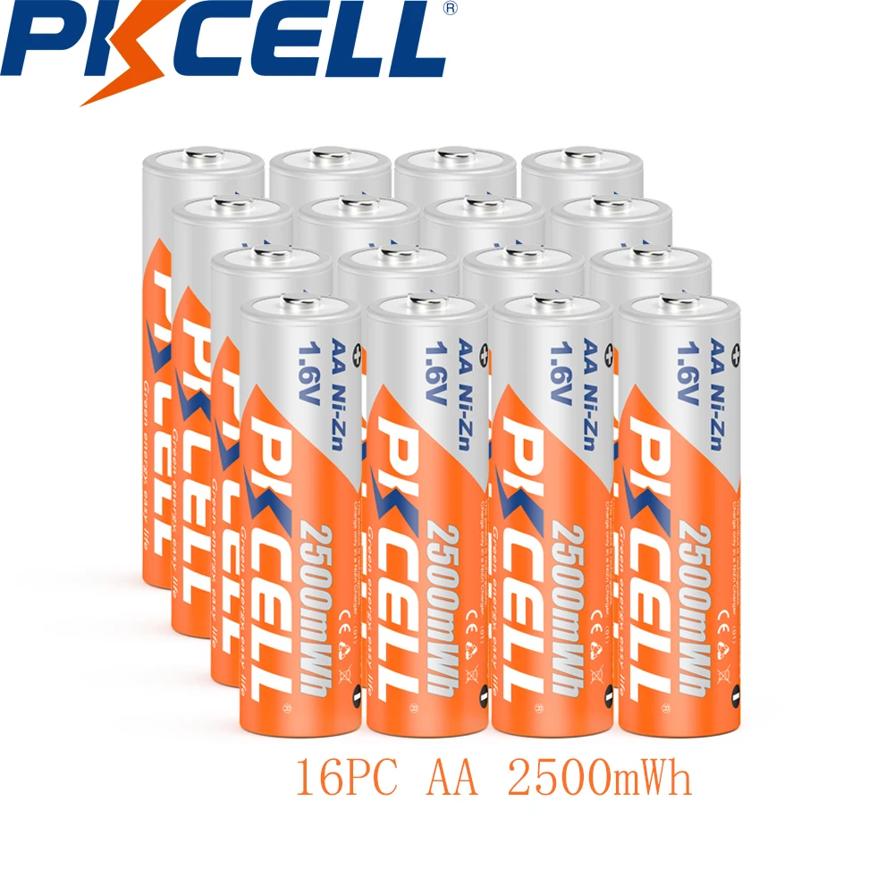 16PC PKCELL AA Battery 2A 1.6V 2500MWH NIZN Batteries AA Rechargeable Battery Baterias Bateria for Toys Remote Control