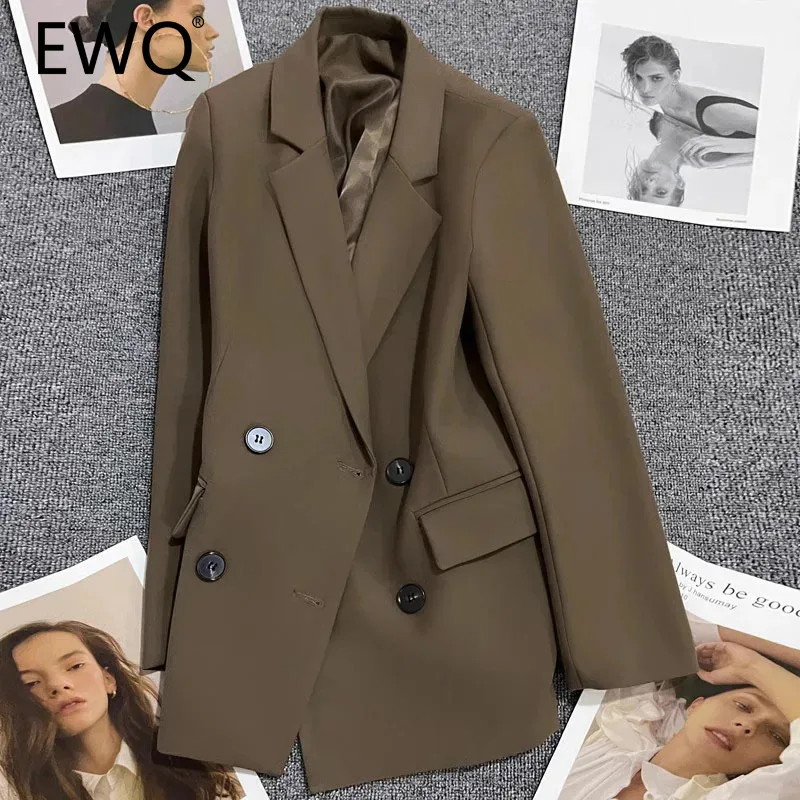

EWQ Simplicity Solid Blazer For Women Versatile Notched Long Sleeve Office Lady Double Breasted Clothing 2024 Autumn New 27X551