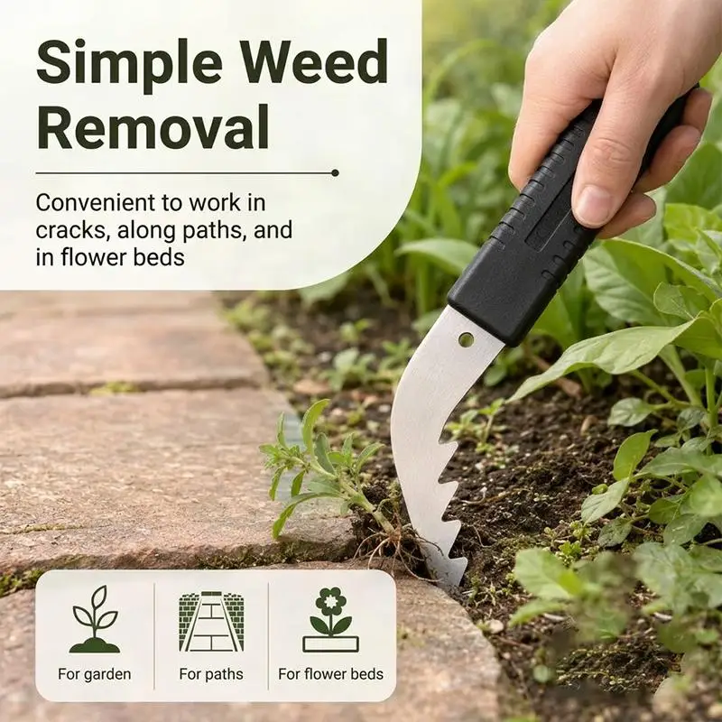 【L】Grass Garden Weeders L-Shaped Sharp Serrated Tip Clears Crevice Weeds Tool Suitable For Backyard Farm