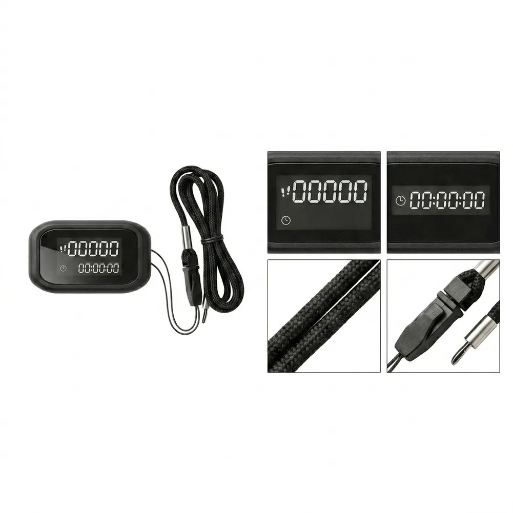 3D Step Counter for Walking Running Daily Activity Tracking Accurate Triaxial Sensor with Lanyard LCD Display Black ABS