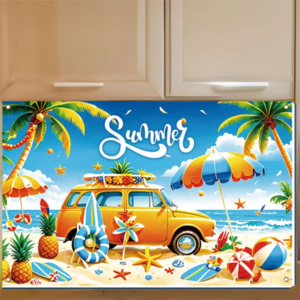 Tropical Theme Summer Beach Backdrop Colorful Print Portable Hawaiian Photography Background Flower Parasol Ball Design