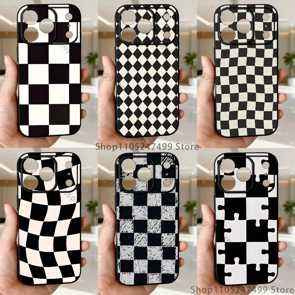

Black white checkered pattern Phone Case For iPhone 17,16,15,14,13,12,Pro,Max,Plus,E,SE4,Air,Mini Black Soft Box
