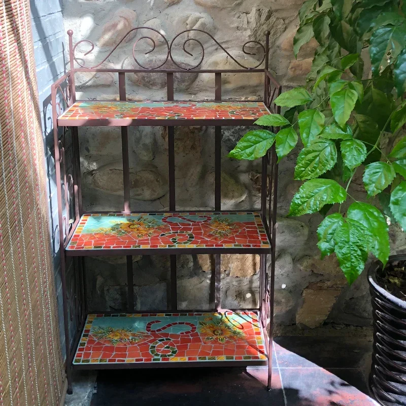 حامل زهور البحر الأبيض المتوسط المميز من فسيفساء كرافت، رف أحذية منزلي للفيلا، رف شرفة مكسيكي باللون البلوز