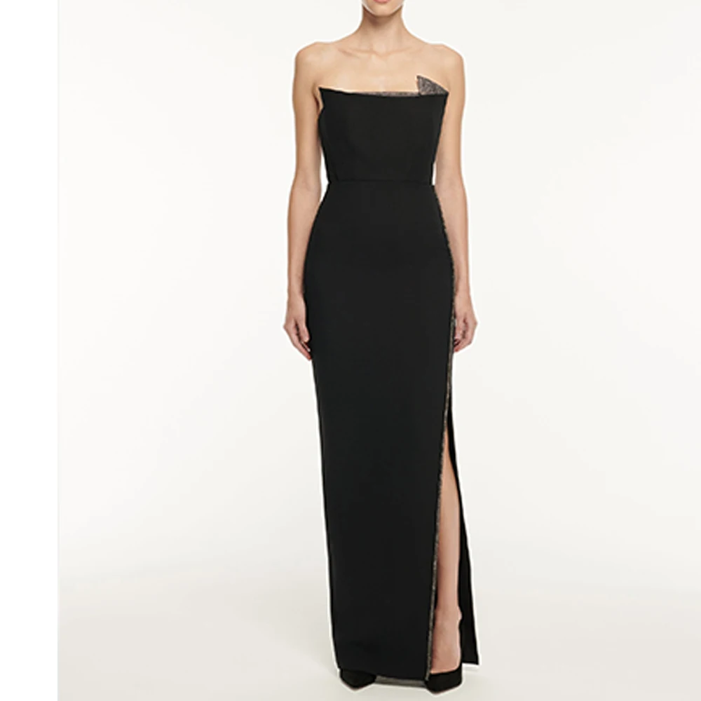 

Customized High Quality Pleat Strapless Floor Length Side Slit Vestidos Para Mujer Straight Jersey Sleeveless платье вечернее