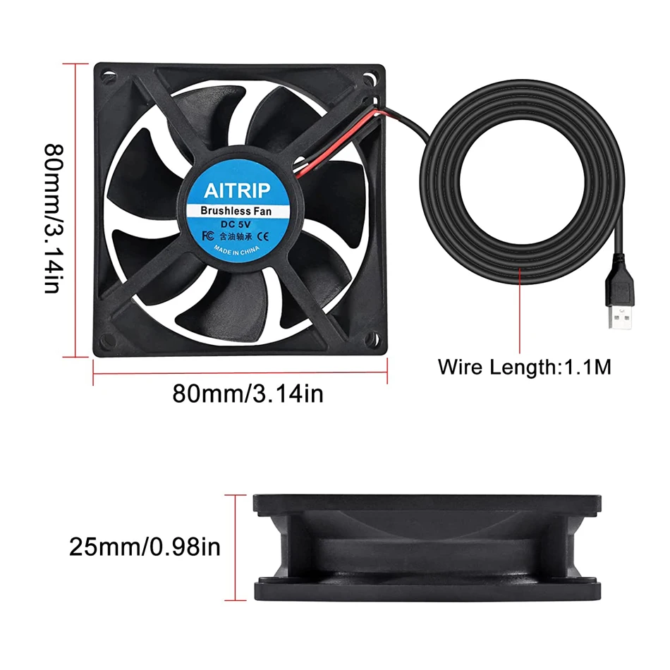 80mm USB Fan 5V Brushless 8025 80x25mm for Cooling DIY PC Computer Case 3D Printer CPU Coolers Radiators