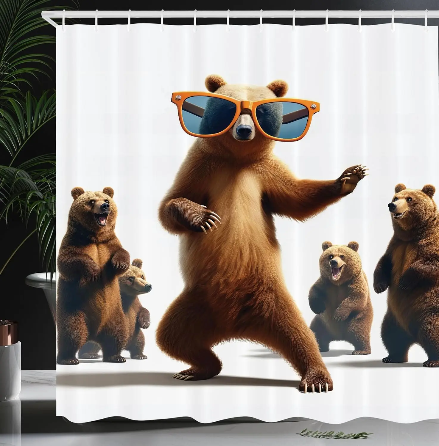 

Забавные медведи с солнцезащитными очками, занавеска для душа, уникальный животный дизайн, водонепроницаемая ткань, забавный декор для ванной комнаты для детей и взрослых,