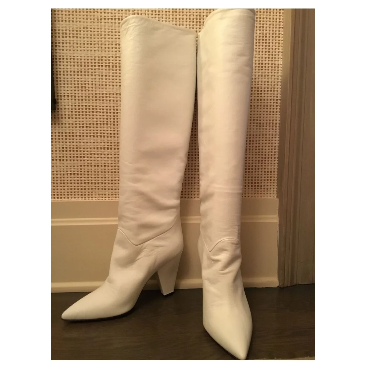 White Over Knee High Matte Leather Boots Chunky Heel Pointed Toe Fashion Sexy 2026 Winter Big Size Woman Shoes Zapatillas Mujer