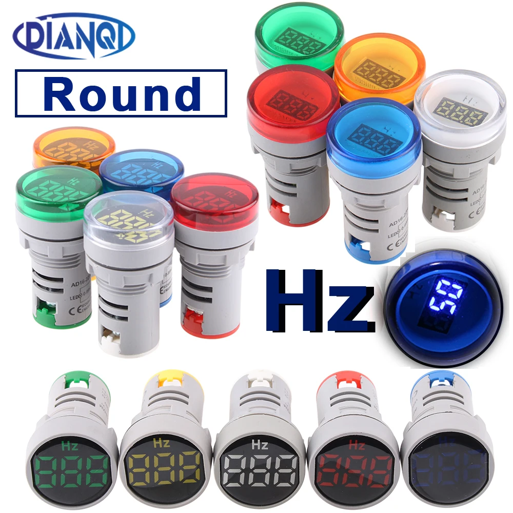 Round Type Digital Display Electricity Hertz Meter Frequency Meter Indicator Light AC Meter Red Tester 0-99Hz Green White