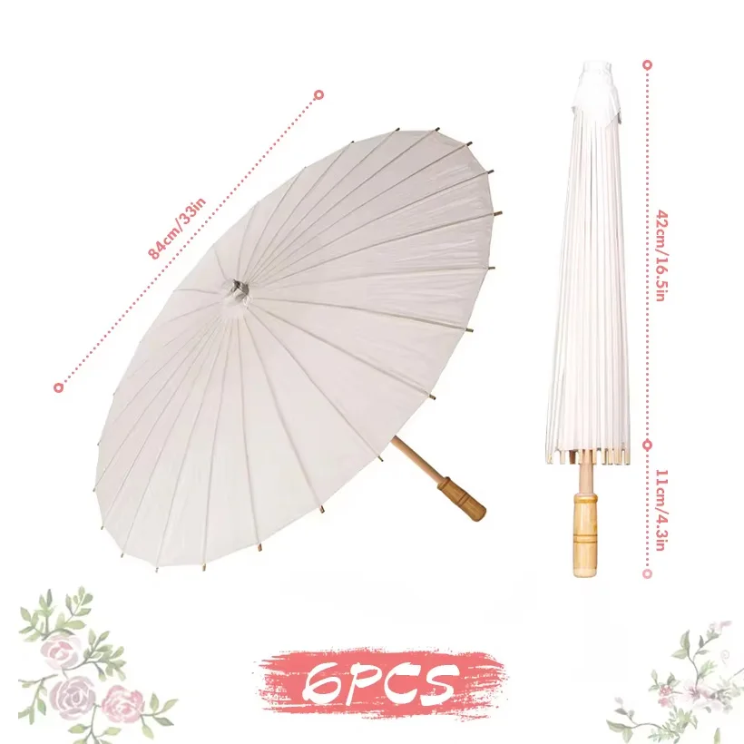 

3pcs-84cm,6pcs-60CM White Paper Parasol Umbrella for Wedding, Party Favor DIY Bamboo Umbrellas, for Bridal Shower Centerpieces