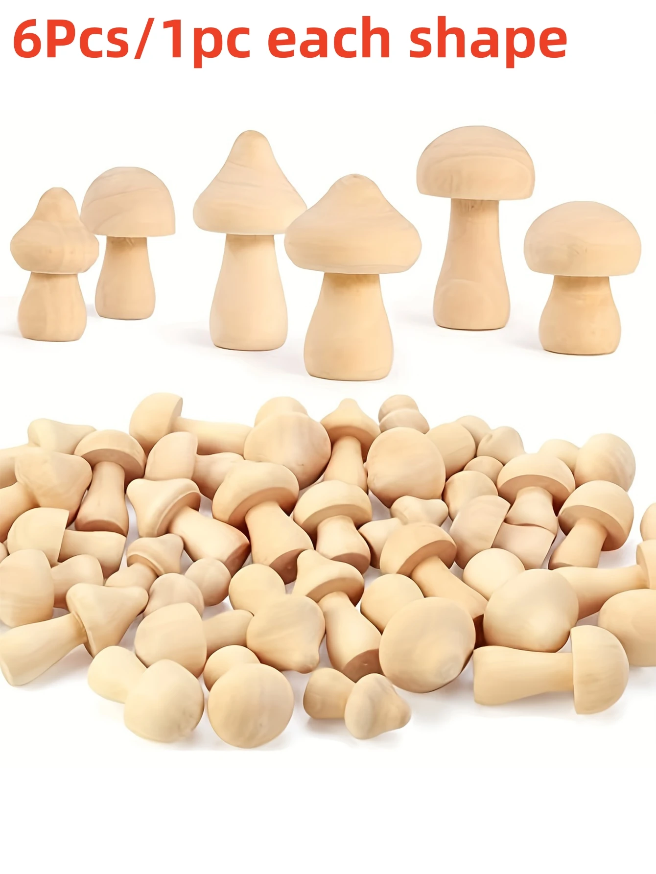 6Pcs Unfinished Wooden Mushroom 6 Sizes of Natural Wooden Mushrooms for Arts Crafts Projects Decoration Valentine DIY Ornaments