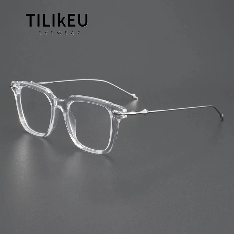 

2025 модные корейские оптические очки из чистого титана и ацетата для мужчин и женщин, квадратные солнцезащитные очки в стиле ретро, оправа для очков по рецепту UV400