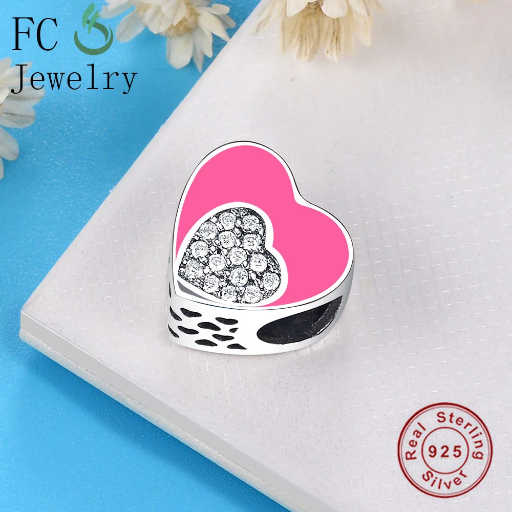 FC Jewelry Fit Original Brand Charms Bracelet Authentic 925 Sterling Silver Love in Enamel Heart mix CZ Beads Berloque DIY