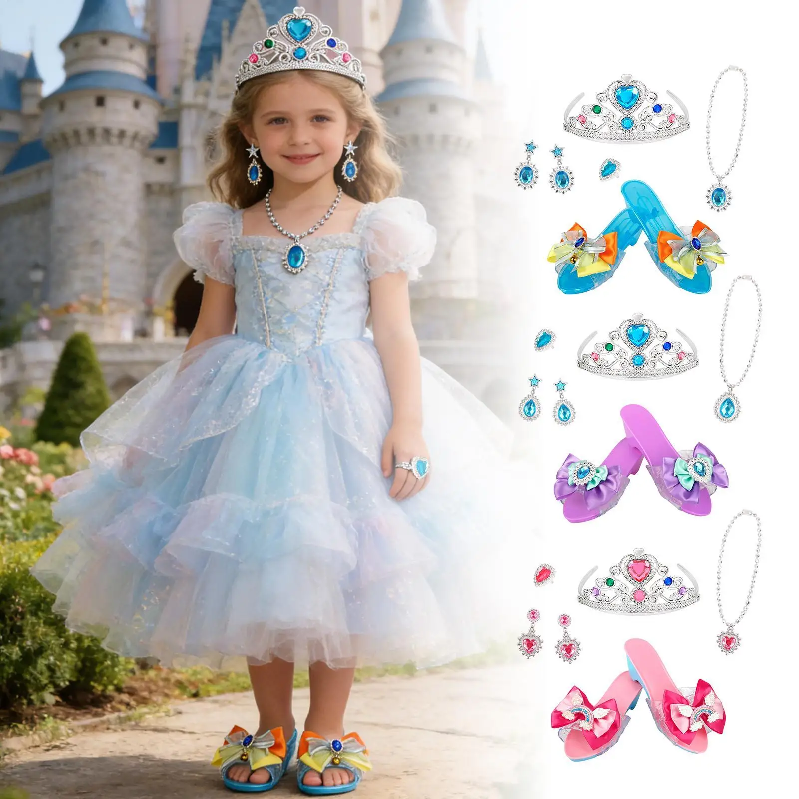 ジュエリードレスアッププレイセット女の子用コスプレ用品プリンセスドレスアップアクセサリー遊び時間用誕生日ハロウィンホリデーリサイタル用
