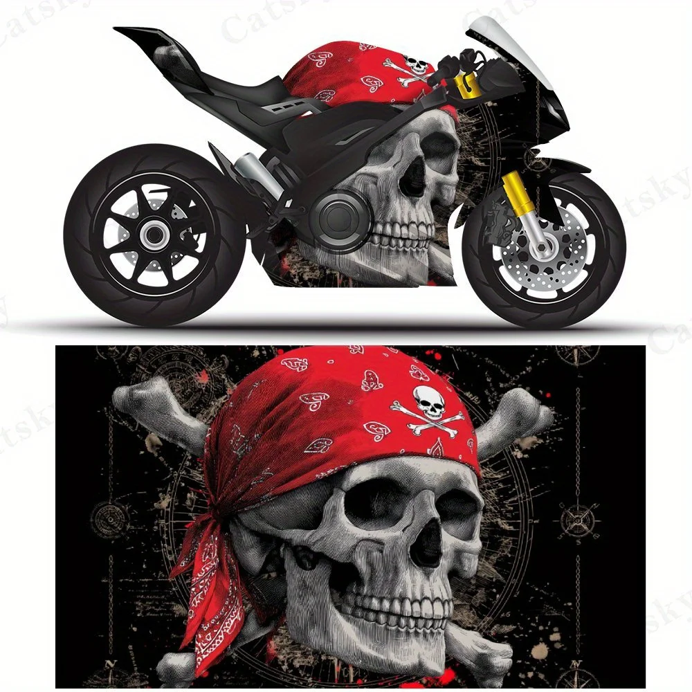 

Красный - виниловая пленка для мотоцикла с шарфом и пиратским черепом, самоклеящаяся водонепроницаемая наклейка для мотоцикла из ПВХ, декоративная пленка против царапин для