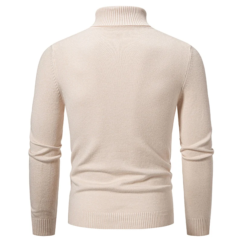 Suéter de punto liso para hombre, jersey de cuello con cremallera, ajustado, cálido, a la moda, otoño e invierno, novedad