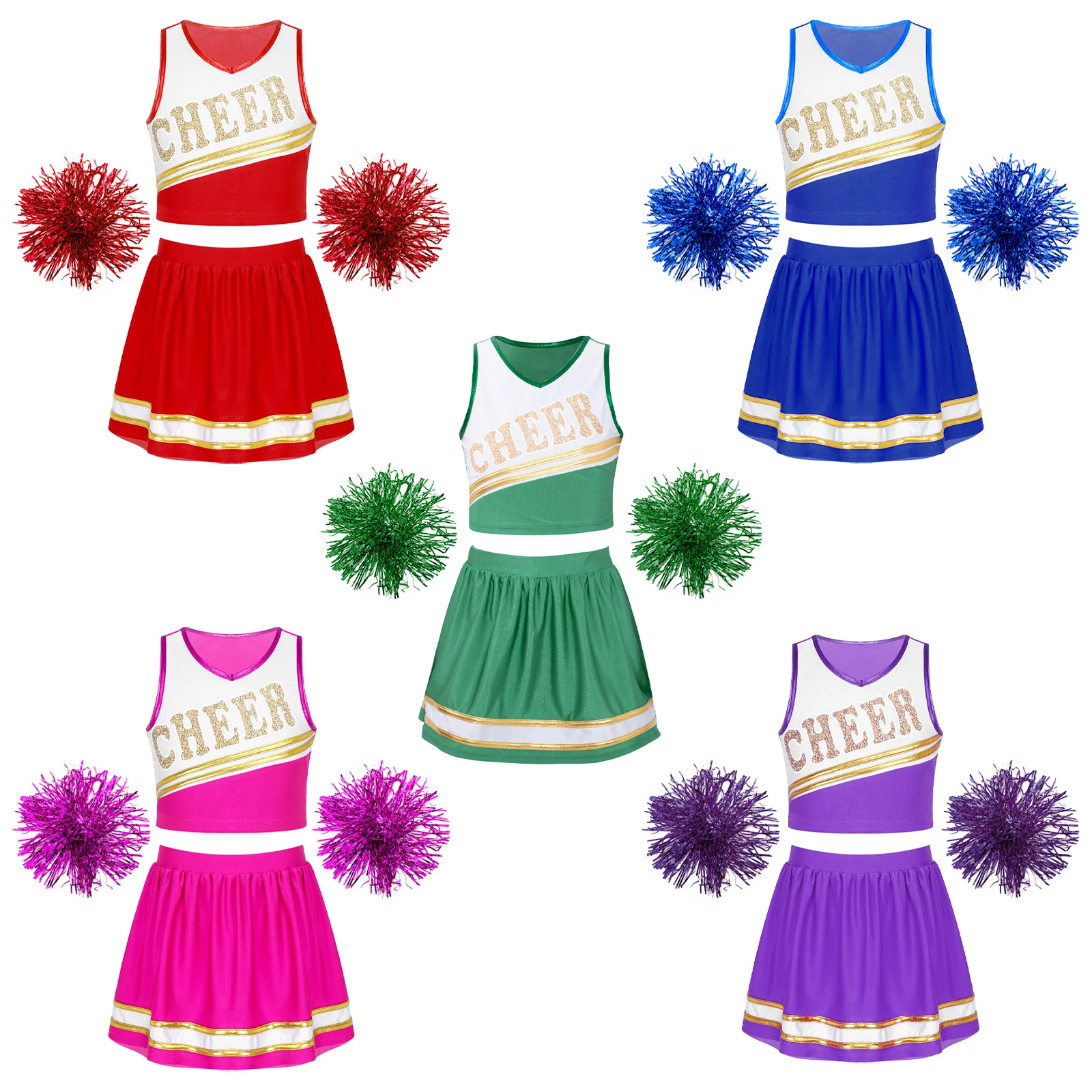 Kids Cheerleading Costume Children Cheer Dance Outfits Flower Balls School Girls Cheerleader Uniforms for Halloween Cosplay