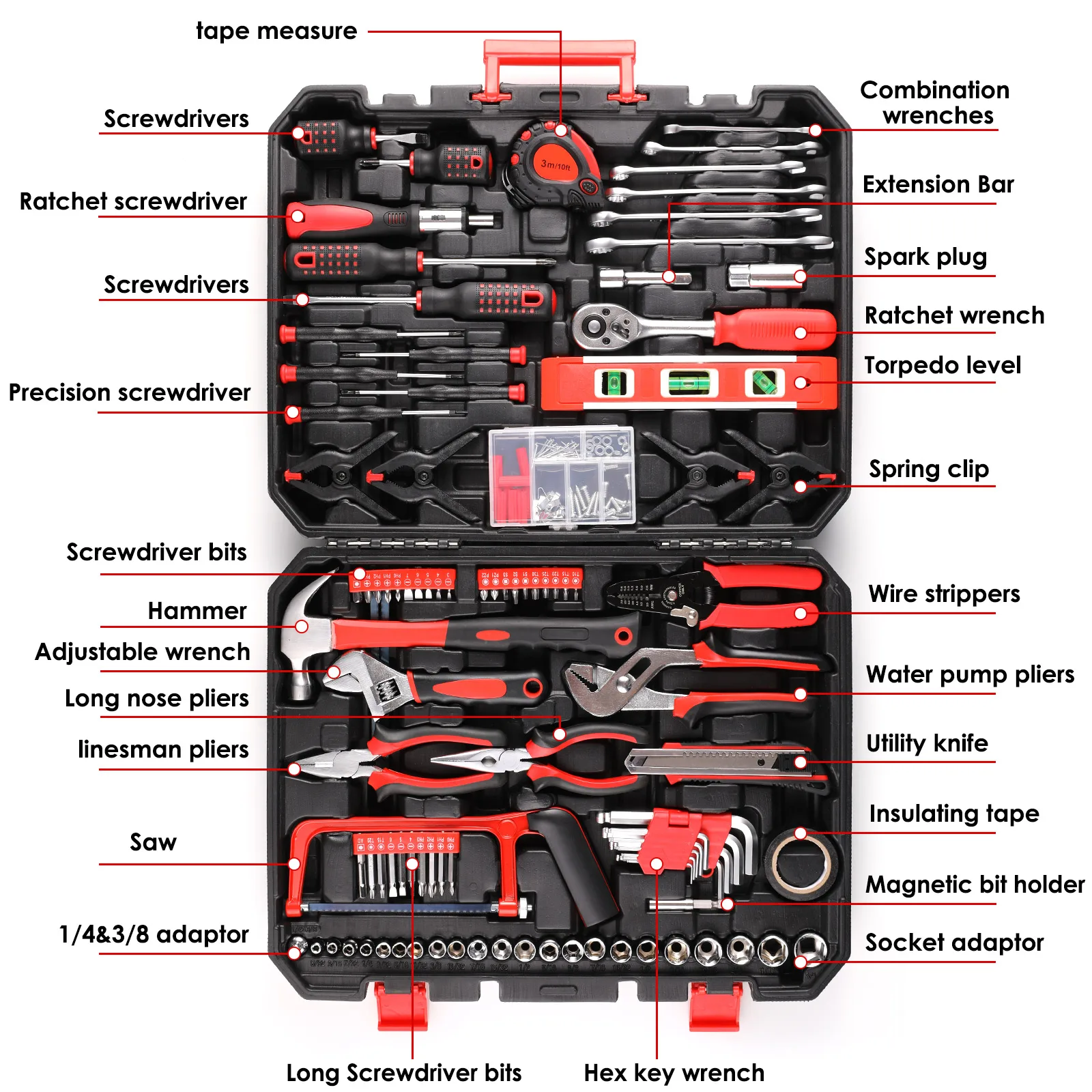

Combination Package Mixed Tool Set Hand Tool Kit with Plastic Toolbox Storage Case