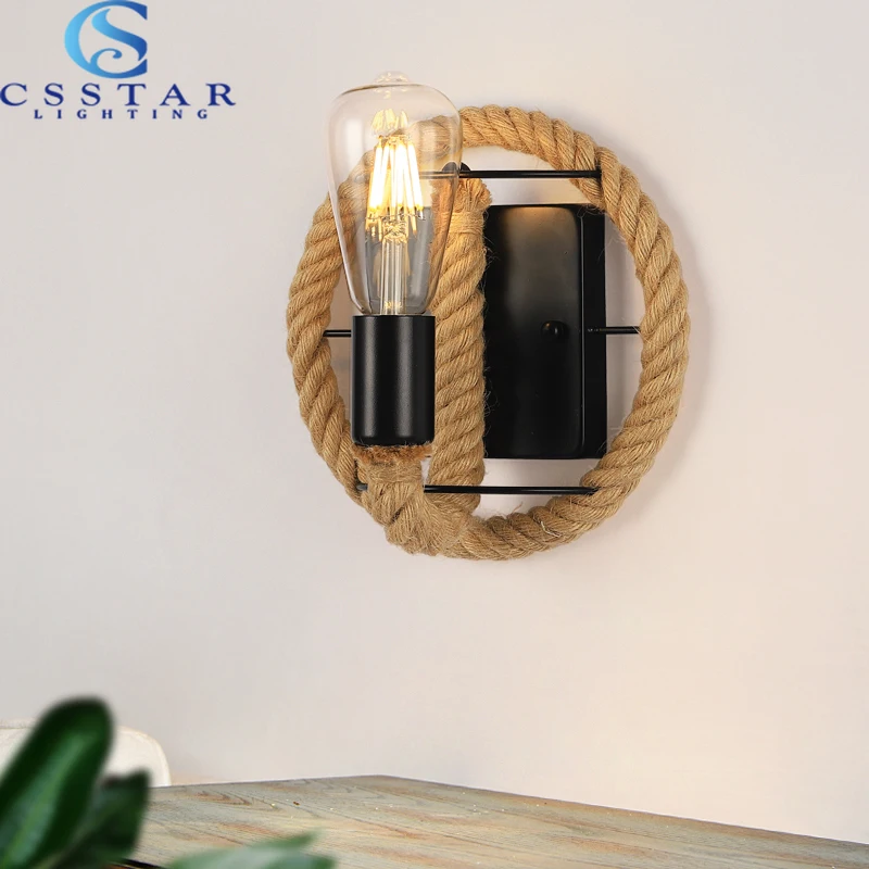 Hemp Rope Wall Lamp Retro Lamp Interior Wall Lamp Loft Industrial American Style E27 110V 220V Room Decor  Wall Light