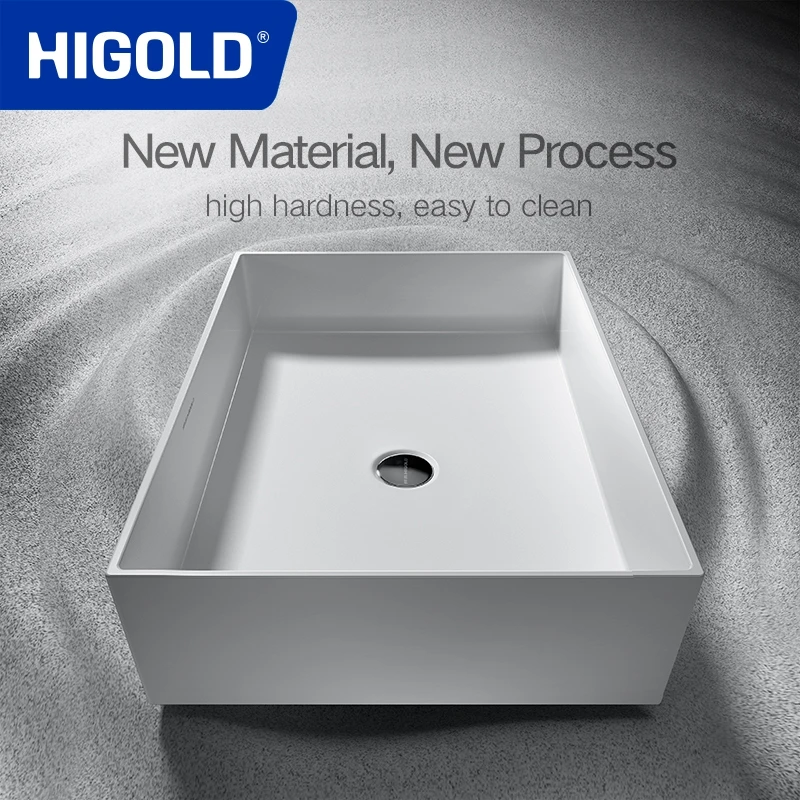 HIGOLD Rectangle Basin Sink Quartz Material Bathroom Vanity Washbasin White Hotel Style Support Custom OEM and ODM