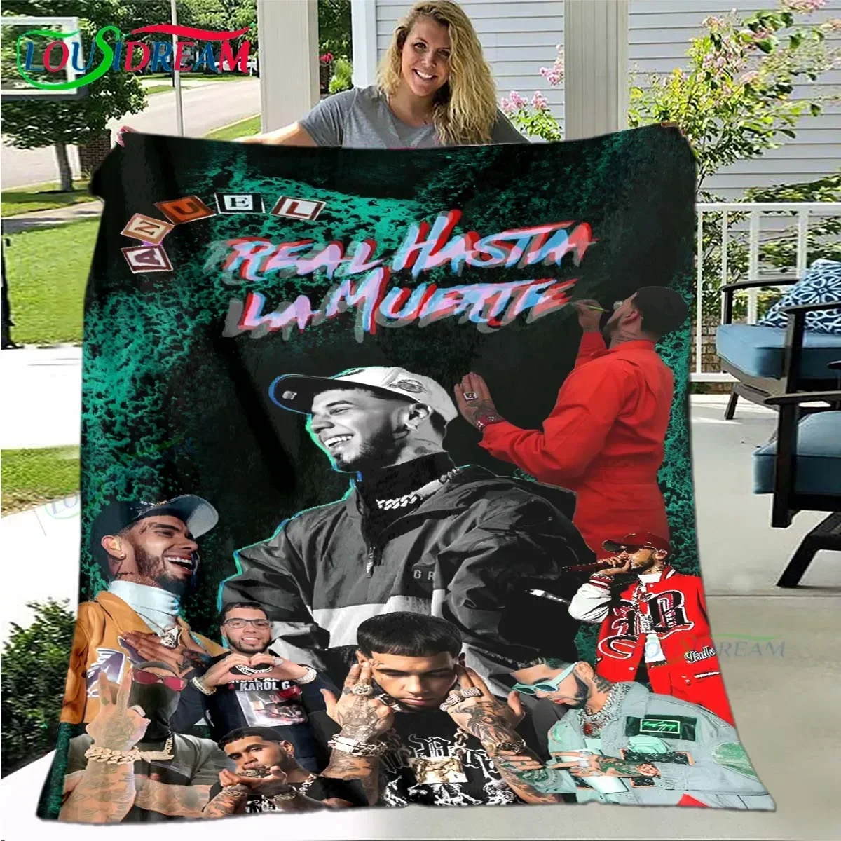 Fashion Pop Singer A-Anuel AA Pattern Blanket Flannel Thin Blanket Portable Home Travel Office Lunch Break Blanket Gift