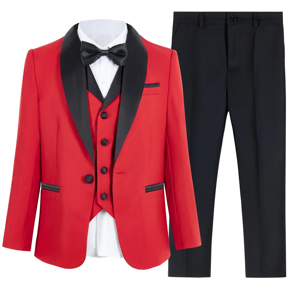 

4 Pieces Party Dress Wedding Set Comfortable Kids Tuxedo Pants Sets Formal Handsome Suit Sets For Children's School Activity