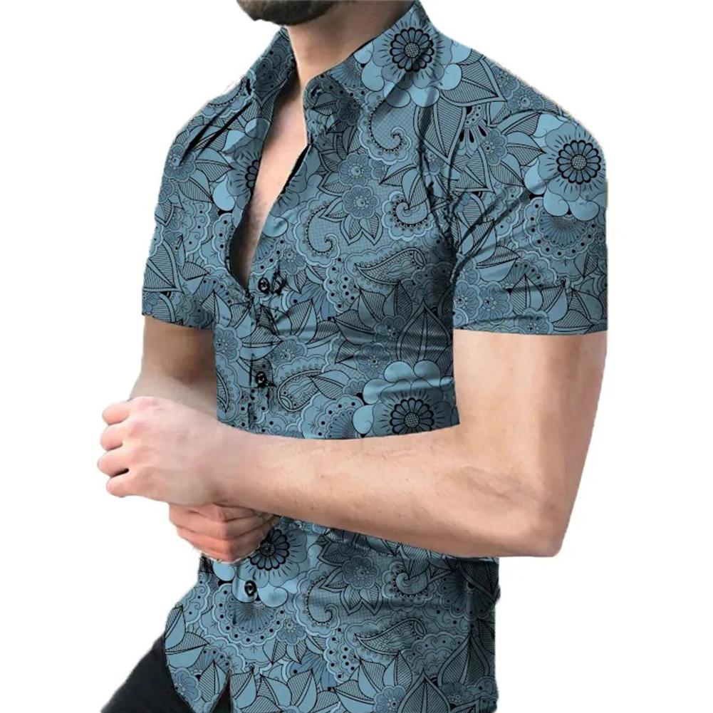 

Stylish Mens Beachwear Floral Print Hawaiian Shirt Casual Button Down Short Sleeve Comfortable and Fashionable