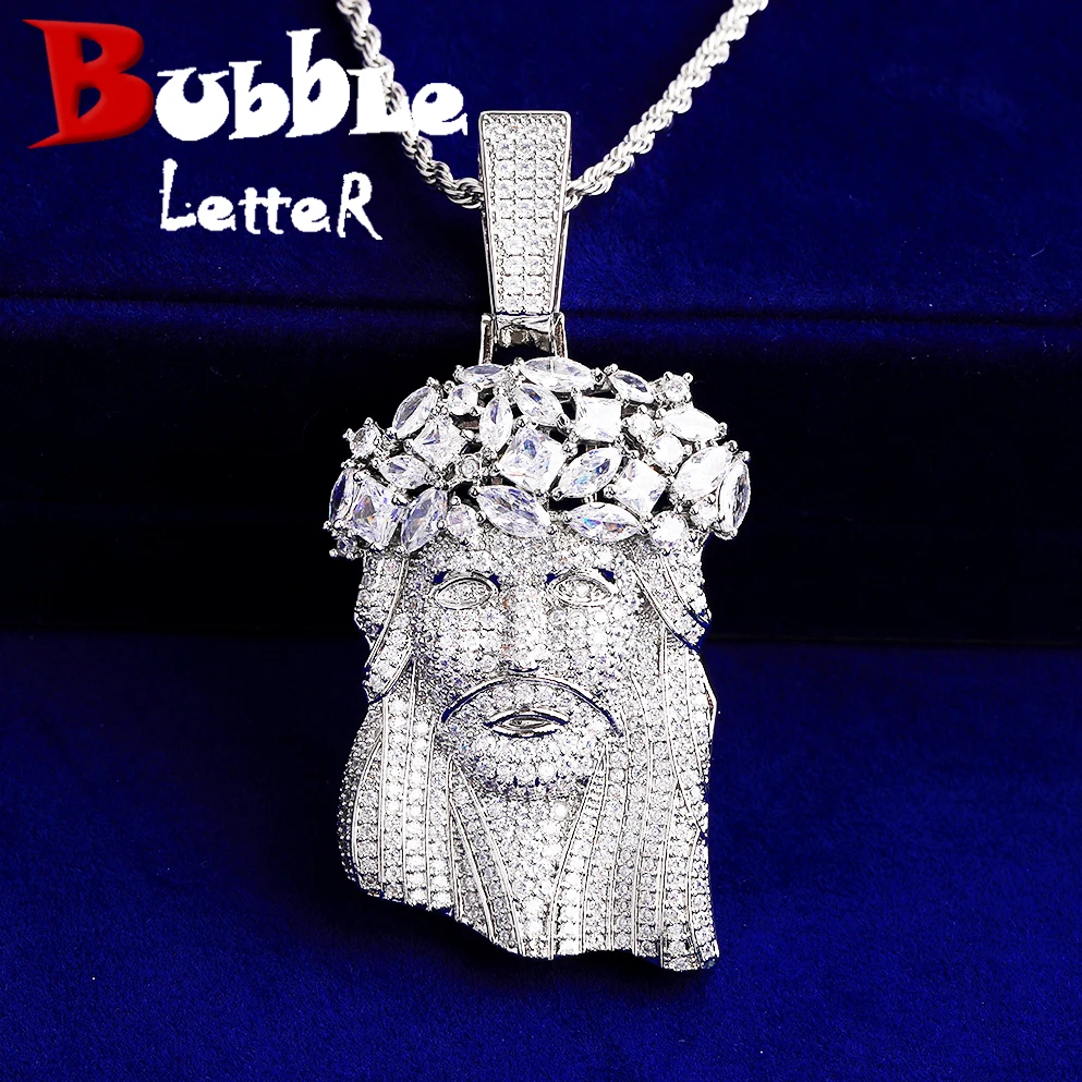 

Bubble Letter Iced Out Religious Jesus Necklace Pendant for Men 5A Cubic Zirconia Real Gold Plated Hip Hop Jewelry