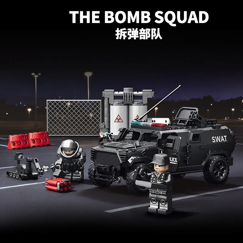 Blocs de construction militaires, figurines des forces spéciales, soldats, police municipale, véhicules blindés, blocs de construction assemblés, jouets pour garçons