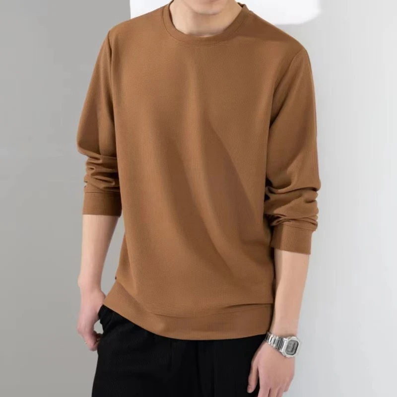 Autumn Winter Harajuku Waffle T Shirt Men Oversized Casual T-Shirts Long Sleeve Shirts Man O Neck Fashion Top Tees Male Clothes