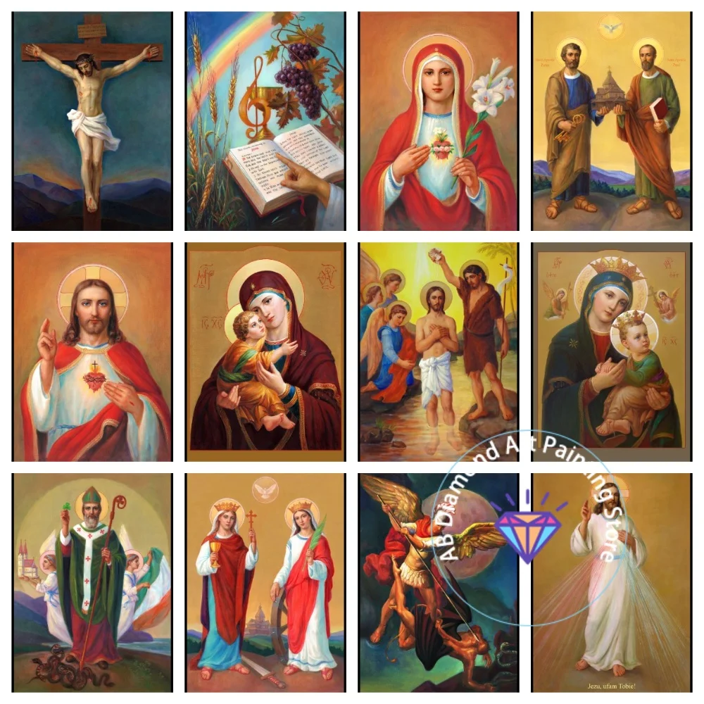 

Religion Series Jesus and Virgin Mary AB Diamond Painting Kit Square Round Diamond 5D DIY Mosaic Handmade Art Gift Home Decor