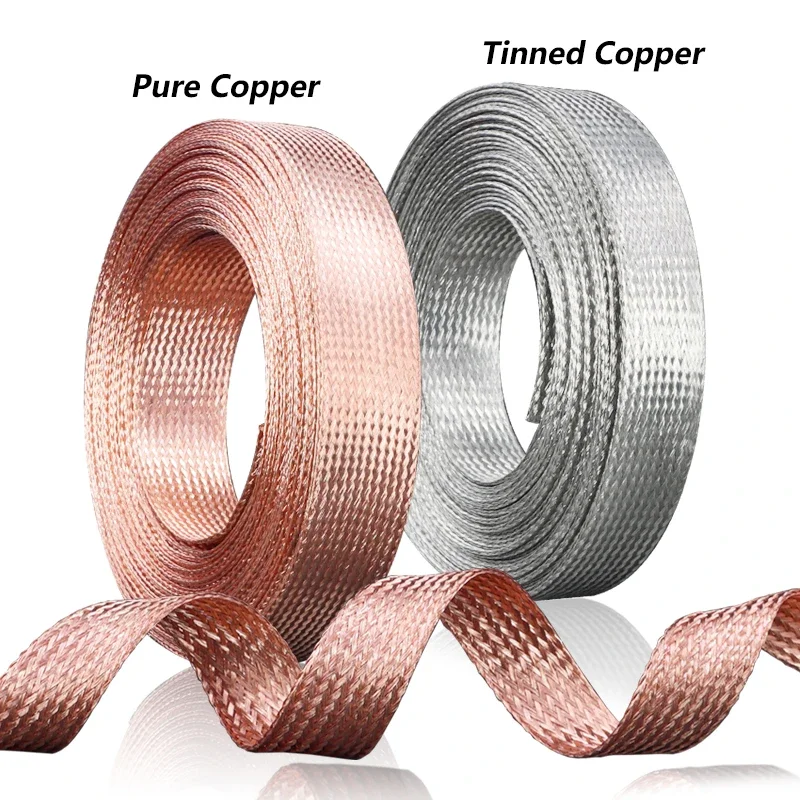 

Tinned Copper Braided Sleeve Strap Connecting Wire Width 2mm - 28mm Expandable Conductive Tape Desoldering Braid Welding Solder