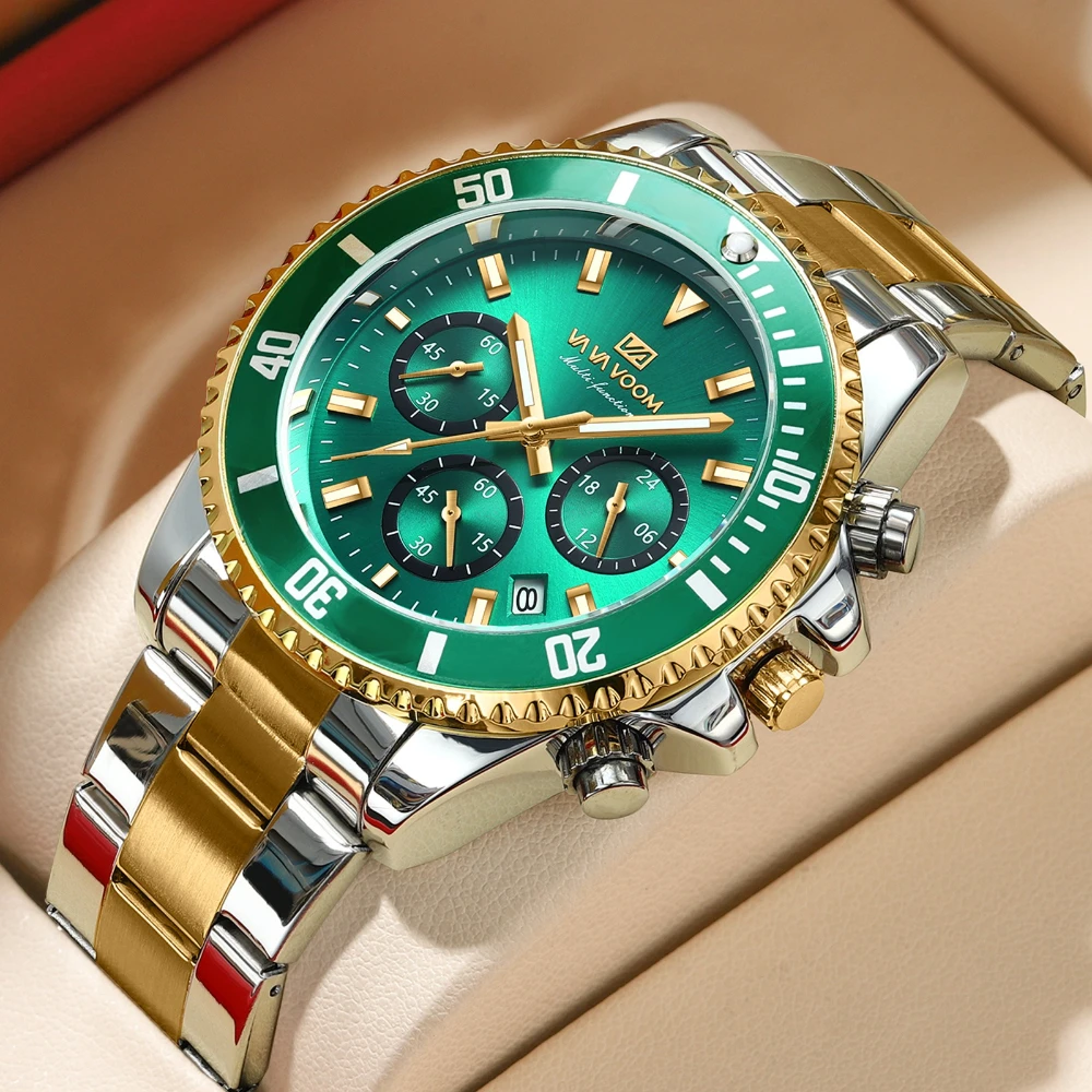 

VA VA VOOM Quartz Men's Watch 2870 New Multifunctional Chronograph Three EyeWaterproof Luminous Watches for Men Reloj Hombre