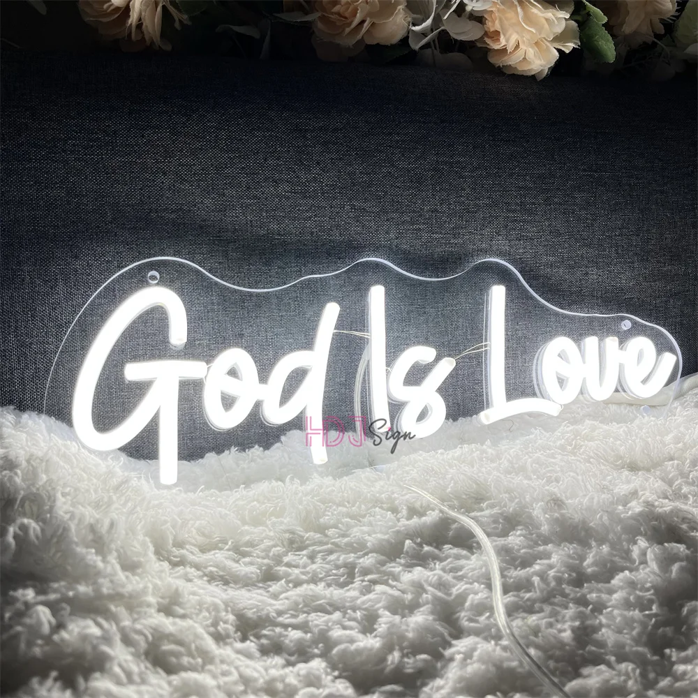 Imagem -02 - God is Love Led Neon Sign Decoração de Bar de Festa Arte da Parede Decoração do Quarto Luzes de Neon de Negócios Presentes de Placa