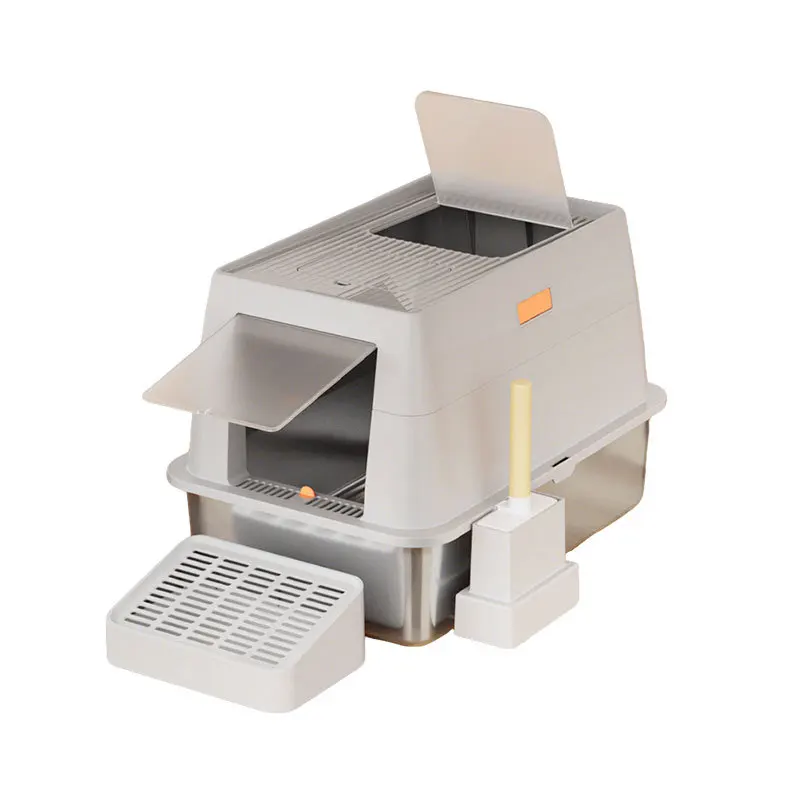 Stainless steel cat litter box fully enclosed anti-splash thickened deodorant pet supplies wholesale oversized cat toilet