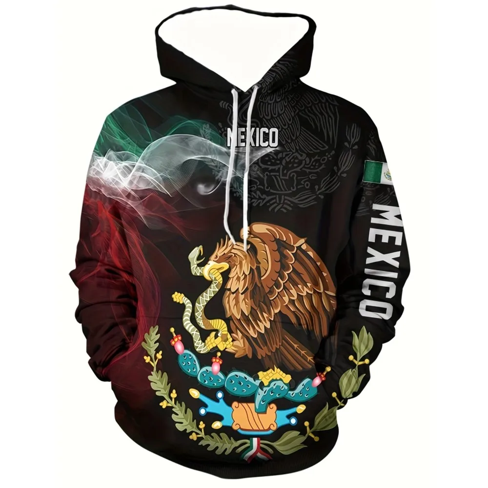 Neuer trendiger 3D-Kapuzenpullover für Erwachsene mit einem neuen Design im mexikanischen Stil, lässiger langärmeliger Kapuzenpullover mit Taschen für den täglichen Gebrauch