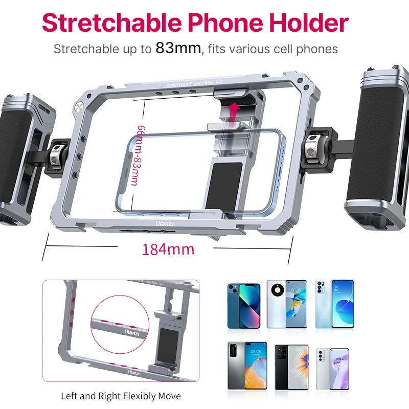 Ulanzi Universal Phone Video Rig Phone Cage with Handgrip for iPhone 14/14 Pro /14 Pro Max iPhone 13 Android Mobile Phone