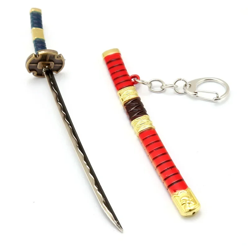 Anime One Piece Zoro Weapon Keychain for Car Keys Ring Cartoon Kitetsu Yama Katana Metal Model Key Chain Toys for Children Gift