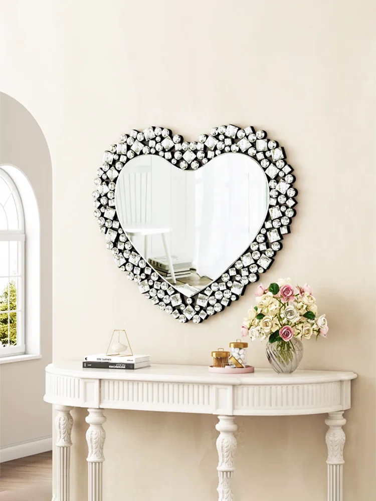 Neoclassical art mirror round entrance decorative mirror bathroom dressing  creative wall decoration hanging