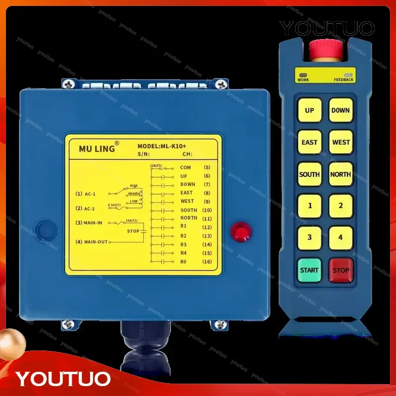 for ML-K10+ IP68 Factory Direct 10-Button Single Speed Industrial Wireless Remote Control 12V for Electric Hoist Winches