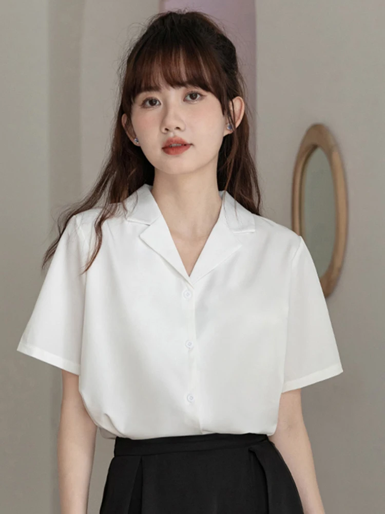 

Женская летняя шифоновая рубашка с коротким рукавом и V-образным вырезом в корейском стиле, прямого кроя, для офиса, профессиональная рабочая одежда, модный дизайн