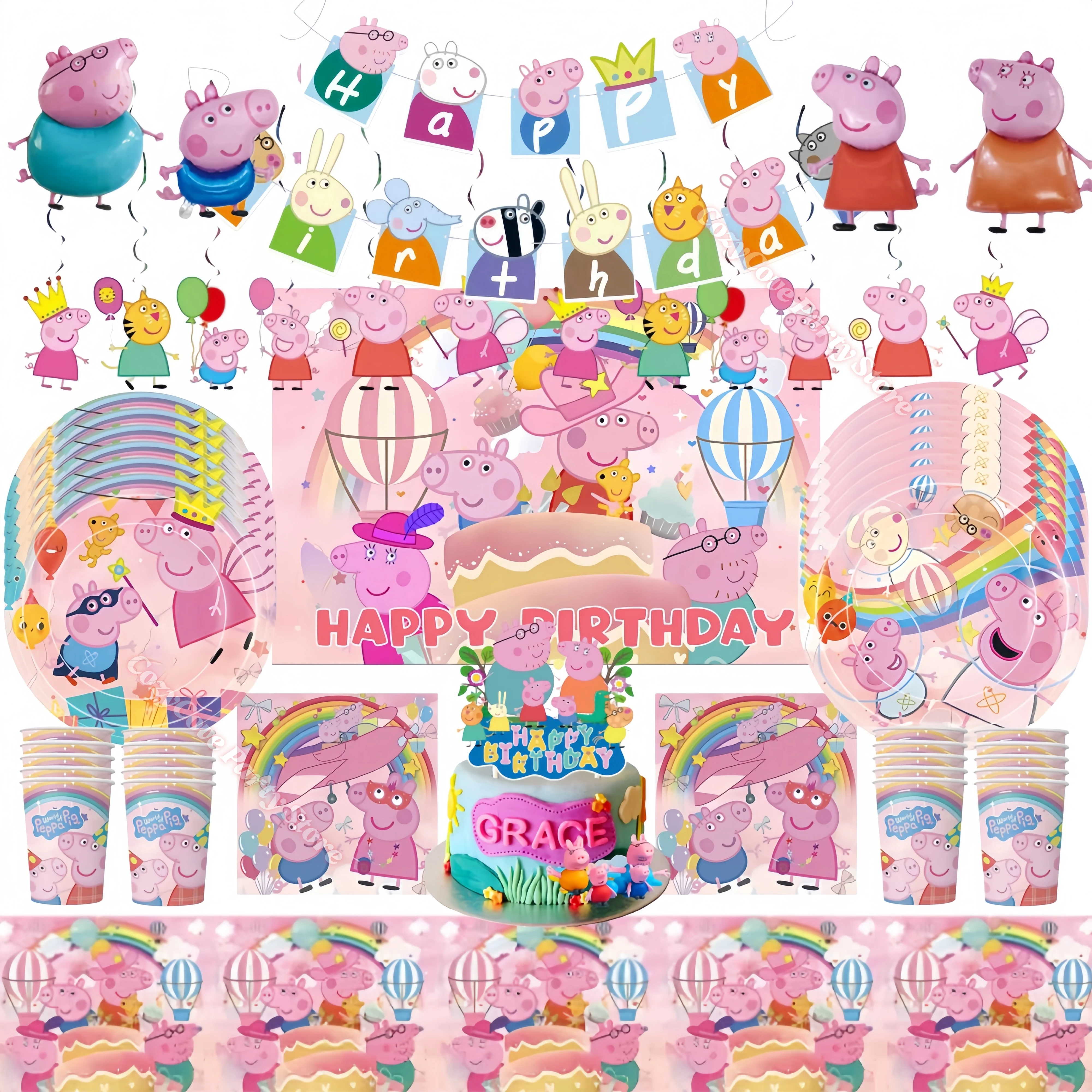 

Peppa Pig Birthday Party Decoration Cartoon George Page Balloons Tableware Paper Plate Banner Kids Party Favor Gifts Baby Shower