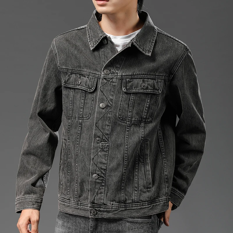 Men's Denim Jacket Black Spring and Autumn 2022 New Casual Denim Coat Male Brand Clothes Elasticity Jeans Coat Men's Clothing